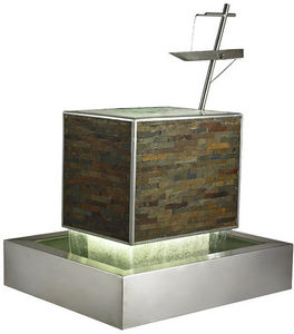 Cactose - fontaine balance en pierre de schiste et inox 116x - Fontaine Centrale D'extérieur