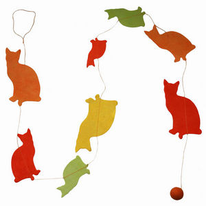Lamali - guirlande chats en papier lokta 150cm jaune - Guirlande
