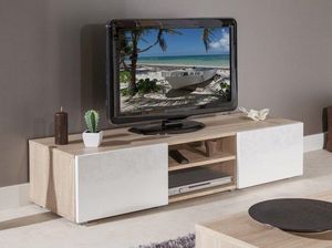 WHITE LABEL - atlantic. meuble tv couleur blanc et chêne bardoli - Meuble Tv Hi Fi