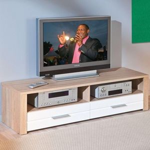WHITE LABEL - meuble tv absoluto 2 tiroirs et 2 niches en bois b - Meuble Tv Hi Fi