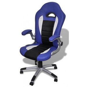 WHITE LABEL - fauteuil de bureau sport cuir bleu/noir - Fauteuil De Bureau