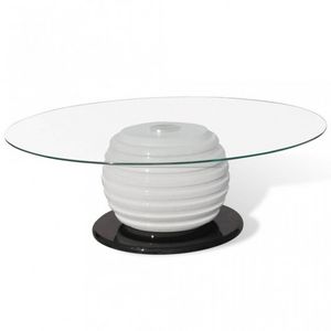 WHITE LABEL - table basse design blanche et noir verre - Table Basse Ronde