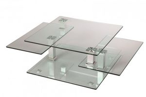 WHITE LABEL - table basse design cube en verre et piétement acie - Table Basse Forme Originale