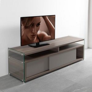 WHITE LABEL - meuble tv talac coloris orme avec 2 portes couliss - Meuble Tv Hi Fi
