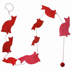 Lamali - guirlande chats en papier lokta 150cm rouge - Guirlande Enfant