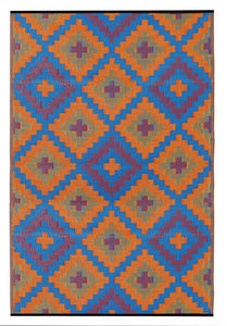 FABHABITAT - tapis intérieur extérieur saman orange et bleu gra - Tapis Contemporain
