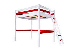 ABC MEUBLES - abc meubles - lit mezzanine sylvia avec échelle bois 160x200 blanc/rouge - Lit Mezzanine Enfant