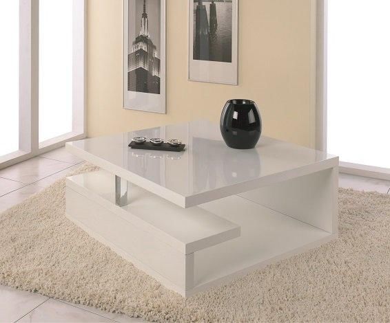 WHITE LABEL - Table basse carrée-WHITE LABEL-Table basse VALENTINE laquée blanc brillant avec r