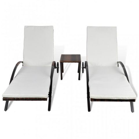 WHITE LABEL - Chaise longue de jardin-WHITE LABEL-Lot de 2 transats de jardin marron + table