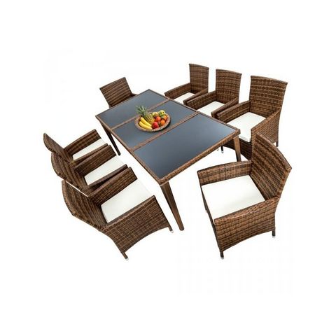 WHITE LABEL - Salle à manger de jardin-WHITE LABEL-Salon de jardin 8 chaises + table marron