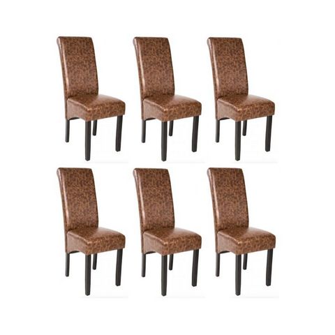 WHITE LABEL - Chaise-WHITE LABEL-6 chaises de salle à manger marron