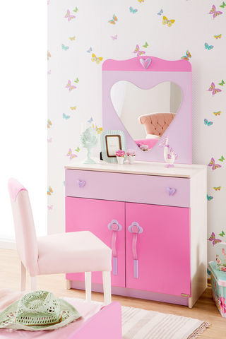 WHITE LABEL - Commode enfant-WHITE LABEL-Commode pour enfant avec miroir coloris rose