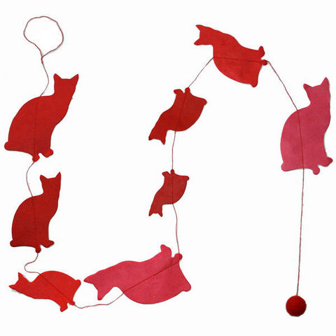 Lamali - Guirlande enfant-Lamali-Guirlande chats en papier Lokta 150cm Rouge
