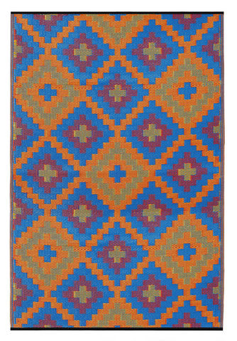FABHABITAT - Tapis contemporain-FABHABITAT-Tapis intérieur extérieur Saman orange et bleu Gra