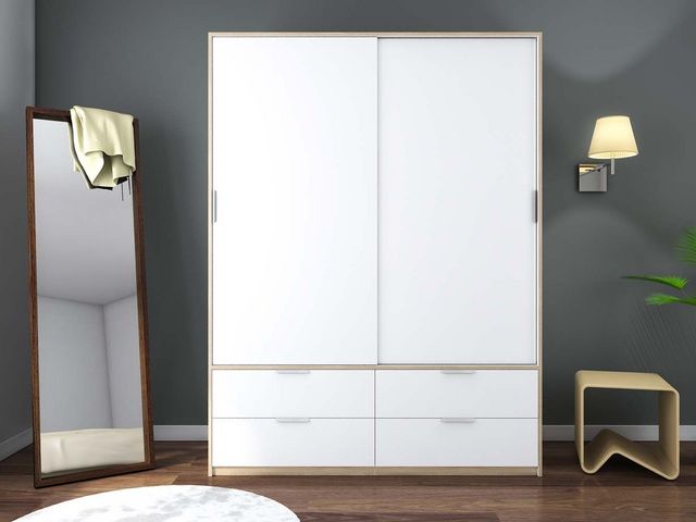 LYNCO - Armoire-dressing-LYNCO-Armoire portes battantes et tiroirs blanche décor 