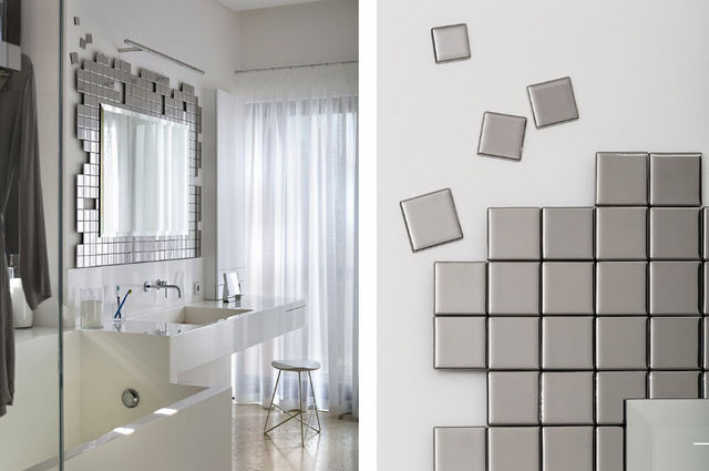 +OBJECT - Miroir de salle de bains-+OBJECT-Tetris Mirror Silver