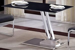 WHITE LABEL - table basse relevable step en verre sérigraphié no - Liftable Coffee Table