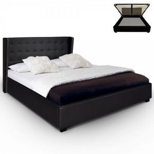 WHITE LABEL - lit-coffre + sommier calzino - noir - Storage Bed
