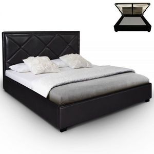 WHITE LABEL - lit-coffre + sommier lemnos - noir - Storage Bed