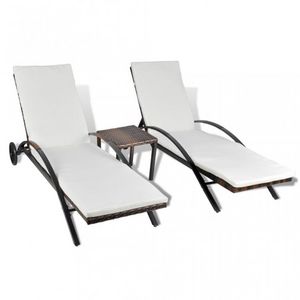 WHITE LABEL - lot de 2 transats de jardin marron + table - Garden Deck Chair