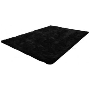 WHITE LABEL - tapis salon noir poil long taille s - Modern Rug