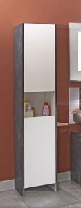 WHITE LABEL - colonne dova design béton et 2 portes blanche - Bathroom Single Storage Cabinet