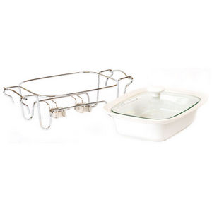WHITE LABEL - plat en céramique sur support en inox couvercle va - Baking Tray