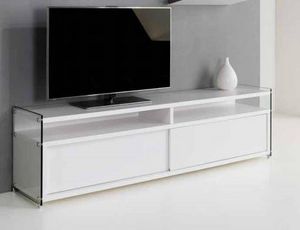WHITE LABEL - meuble tv talac design blanc avec 2 portes couliss - Media Unit