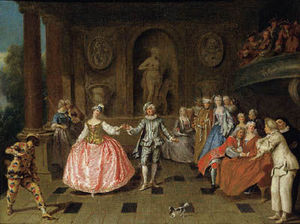 Virginie Pitchal - antoine pesne le bal costumé - Oil On Canvas And Oil On Panel
