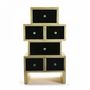 Chest of drawers-WHITE LABEL-Commode VARESE en verre noir 6 tiroirs design doré