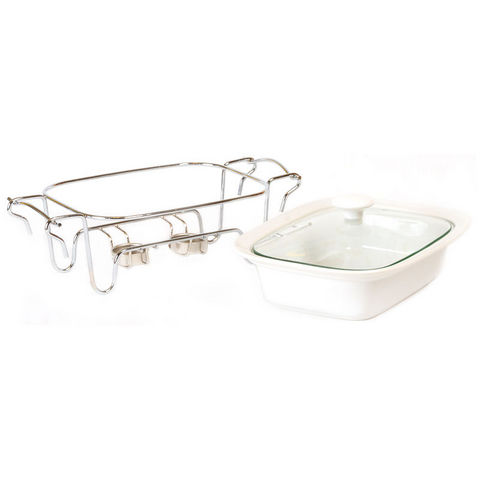 WHITE LABEL - Baking tray-WHITE LABEL-Plat en céramique sur support en inox couvercle va