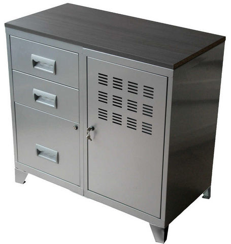 PIERRE HENRY - Office cabinet-PIERRE HENRY-Meuble bureau métal 1 porte 3 tiroirs Aluminium