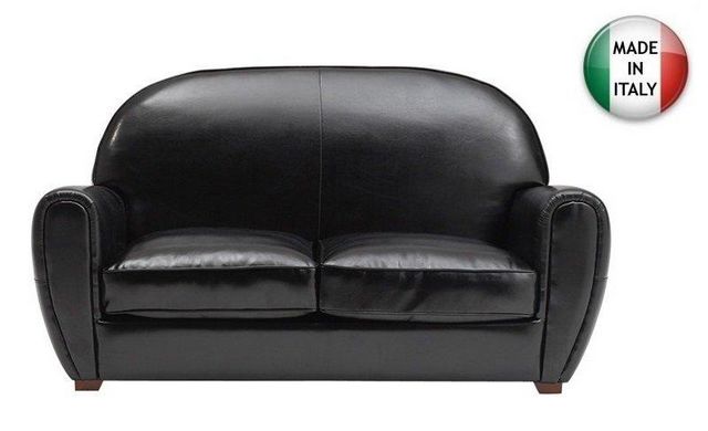 WHITE LABEL - Club sofa-WHITE LABEL-Canapé CLUB 2 places en cuir vachette noir brillan