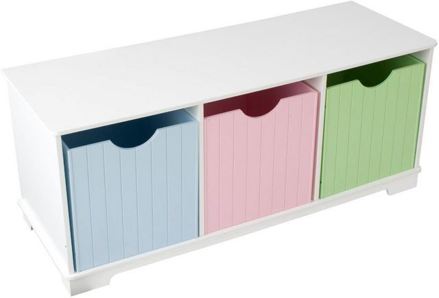 KidKraft - Storage unit for kids-KidKraft-Banc de rangement en bois avec tiroirs pastels 99x