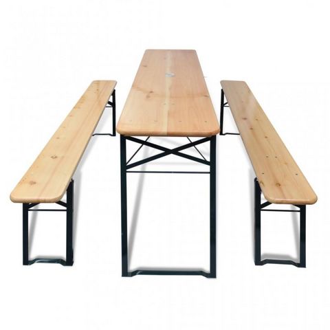 WHITE LABEL - Picnic table-WHITE LABEL-Table + 2 bancs pliable avec trou parasol