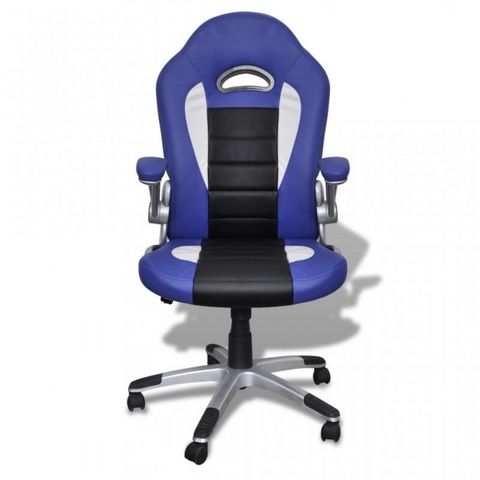 WHITE LABEL - Office armchair-WHITE LABEL-Fauteuil de bureau sport cuir bleu/noir