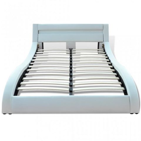 WHITE LABEL - Double bed-WHITE LABEL-Lit cuir led 140 x 200 cm blanc