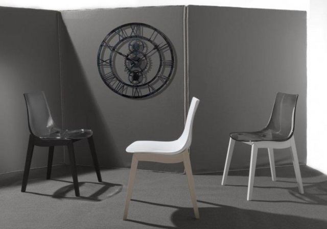 WHITE LABEL - Chair-WHITE LABEL-Chaise design ORBITAL WOOD plexiglas fumé et hêtre