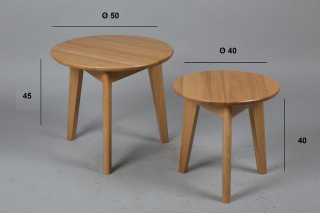 WHITE LABEL - Round coffee table-WHITE LABEL-Lot de 2 tables basses rondes OLGA en chêne massif