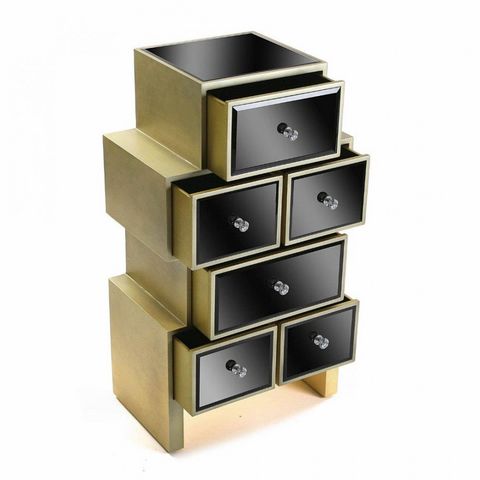 WHITE LABEL - Chest of drawers-WHITE LABEL-Commode VARESE en verre noir 6 tiroirs design doré