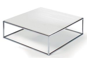 WHITE LABEL - table basse carré mimi xl blanc céruse structure c - Mesa De Centro Cuadrada