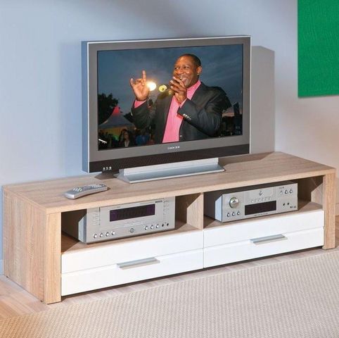 WHITE LABEL - Mueble TV HI FI-WHITE LABEL-Meuble TV ABSOLUTO 2 tiroirs et 2 niches en bois b