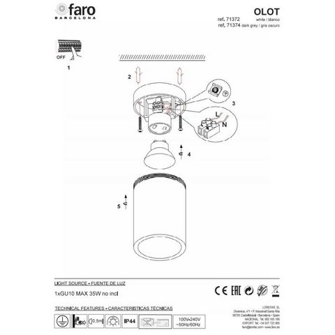 FARO - Plafón para exterior-FARO-Plafonnier rond extérieur Olot D6 cm IP44