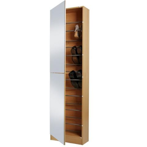 WHITE LABEL - Scarpiera-WHITE LABEL-Meuble armoire à chaussure bois miroir
